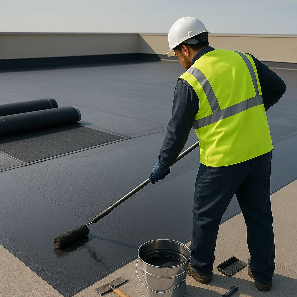 Flachdach-Abdichtung mit Rollenauftrag